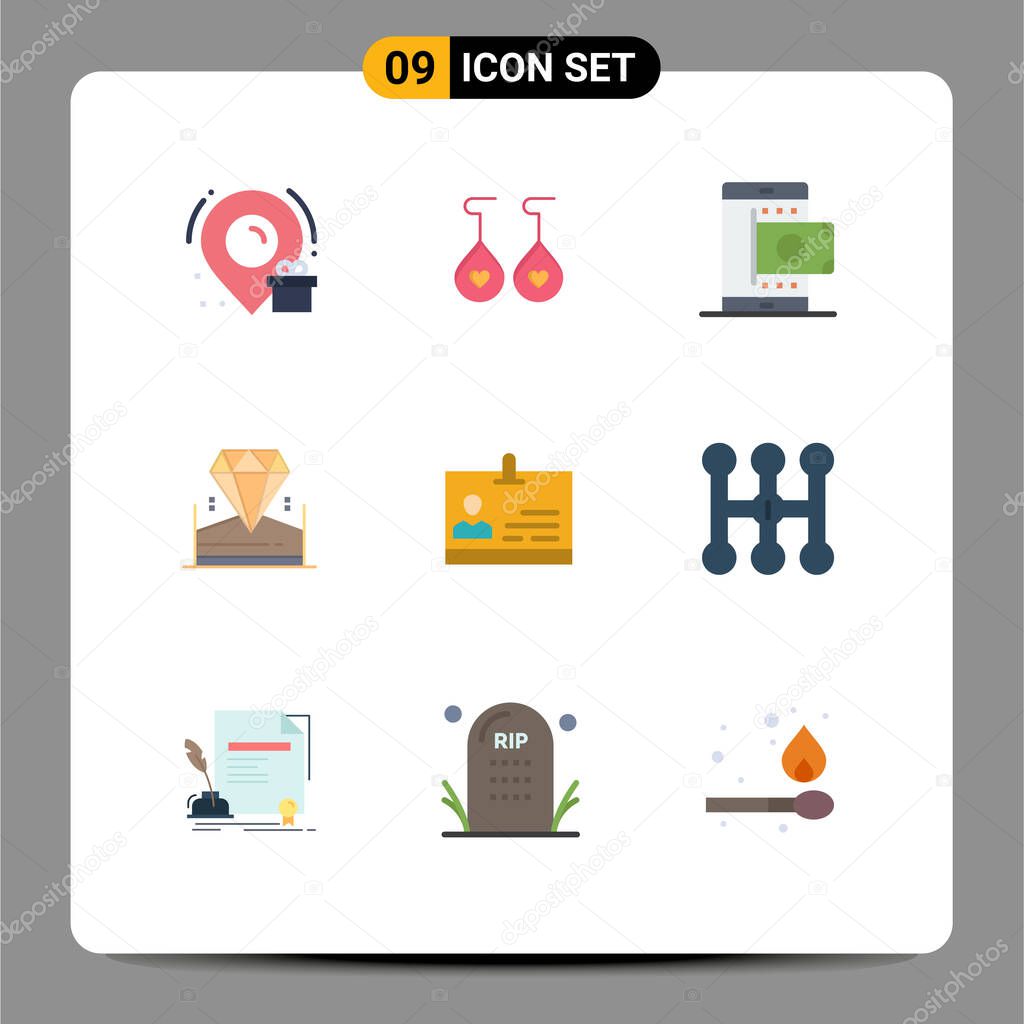 9 Creative Icons Modern Signs and Symbols of identity, id, shop, hotel, diamond Editable Vector Design Elements