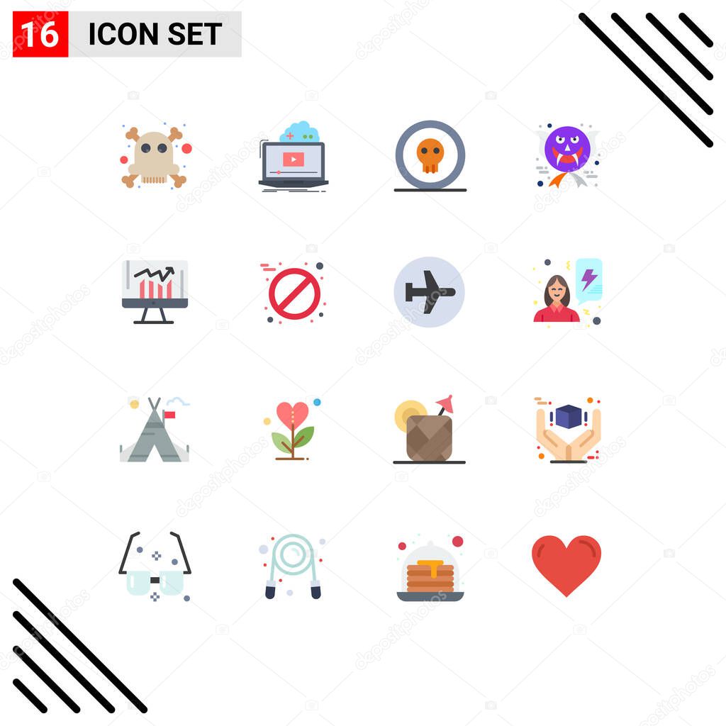 Set of 16 Modern UI Icons Symbols Signs for business, ghost, coin, face, pirate Editable Pack of Creative Vector Design Elements