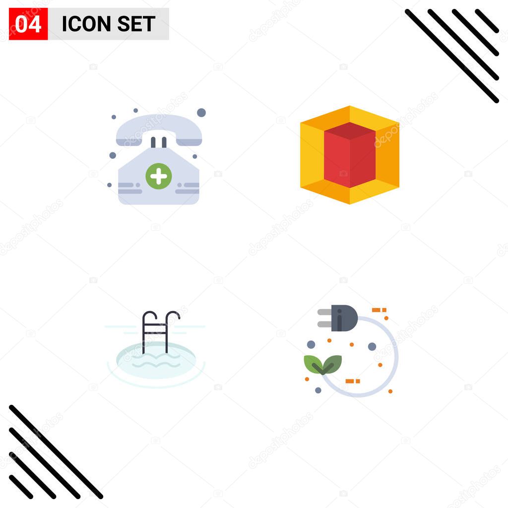 4 Flat Icon concept for Websites Mobile and Apps hospital, hotel, phone, tool, eco Editable Vector Design Elements