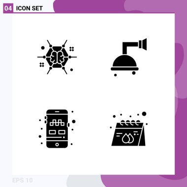 Zihin, mobil, beyin fırtınası, temiz, taşınabilir, taşınabilir vektör tasarım elementlerinden oluşan 4 adet yaratıcı kabartma paketi