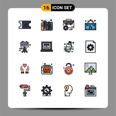 Resim, dükkan, ayar, fincan, kafe Düzenlenebilir Yaratıcı Vektör Tasarım Elemanlarının Modern 16 Düz Renk Çizgisi Çizgileri