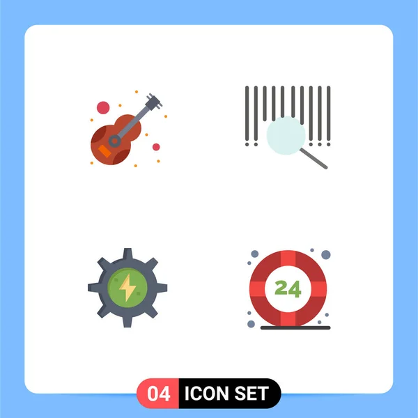 Mobile Interface Flat Icon Set Pictograms Guitar Energy Musical Product — Stock Vector