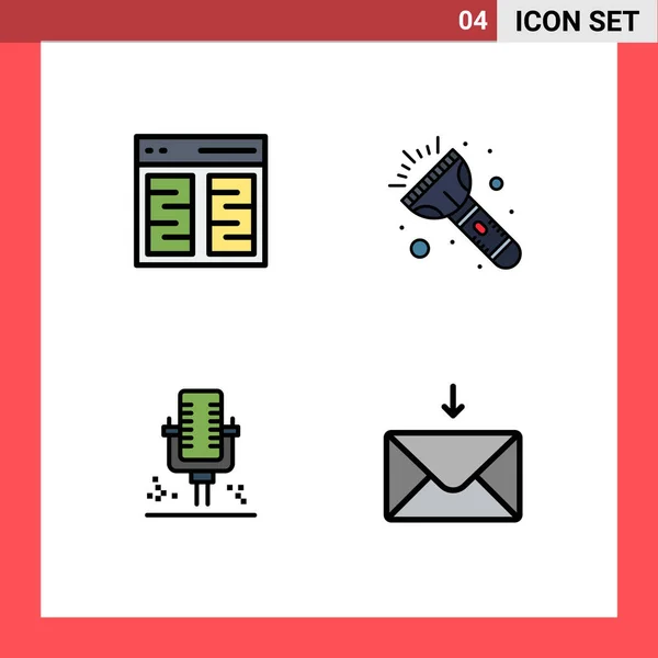 Conjunto Universal Colores Planos Para Aplicaciones Web Móviles Columnas Micrófono — Archivo Imágenes Vectoriales