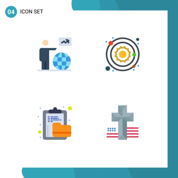 Set Commercial Flat Icons Pack Man Archive Arrow Planet Document — Stock Vector