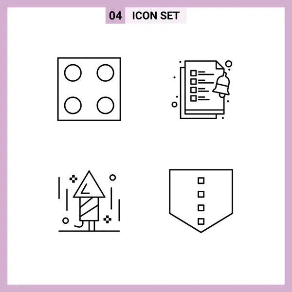 Pack Línea Símbolos Universales Electro Cohete Lista Verificación Celebración Escudo — Vector de stock