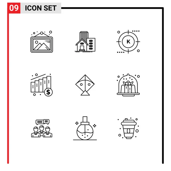 Interfaccia Utente Outline Pack Segni Simboli Moderni Aquilone Grafico Ufficio — Vettoriale Stock