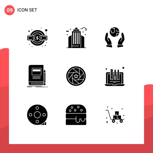 Benutzeroberfläche Solid Glyph Pack Moderner Zeichen Und Symbole Für Film — Stockvektor