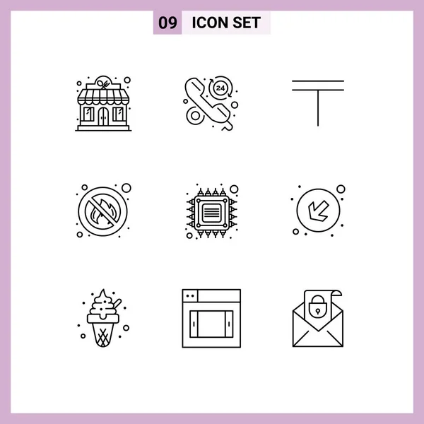 Set Modern Icons Symbols Signs Chip Call Fire Money Editable — Stock Vector