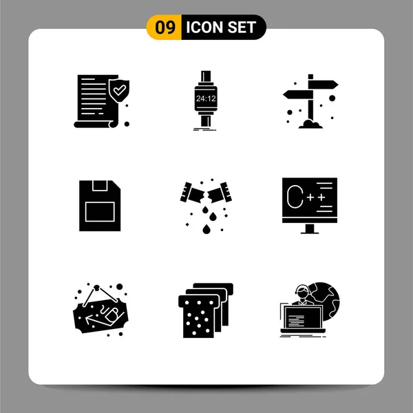 Set Modern Icons Sysymbols Signs Mechanical Data Board Storage Card — Vector de stock