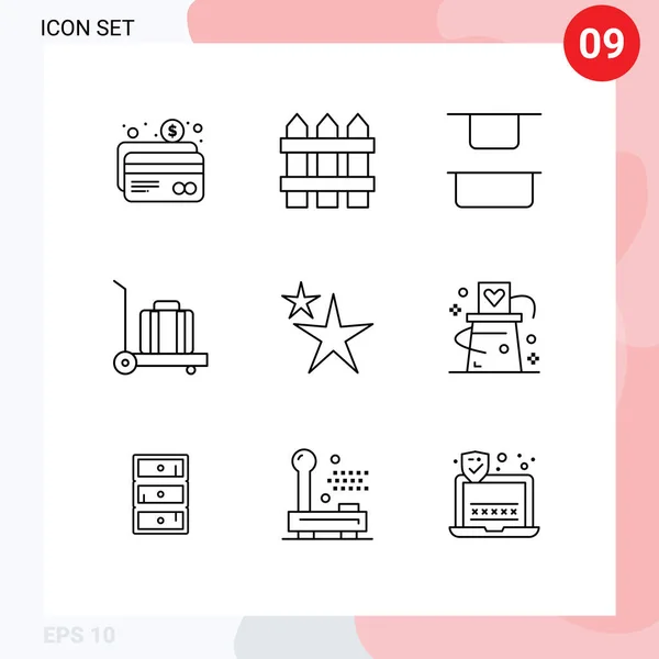 Conjunto Icones Modernos Símbolos Sinais Para Chapéu Estrela Distribuir Forma —  Vetores de Stock