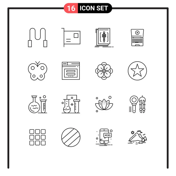 Set Modern Icons Sysymbols Signs Butterfly Technology Code Computing Program — Vector de stock