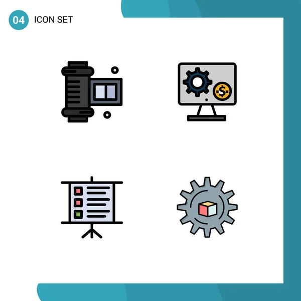 Conjunto Moderno Cores Planas Filledline Pictograph Rolo Antigo Câmera Negócio — Vetor de Stock
