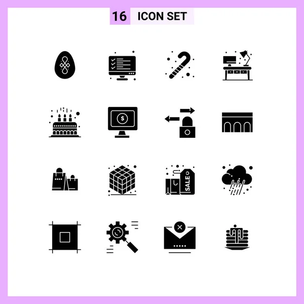 Creative Icons Modern Signs Sysymbols Cake Desk Result Office Home — Vector de stock