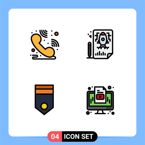 Mobile Interface Filledline Flat Color Set Pictograms Call Center Military — 스톡 벡터