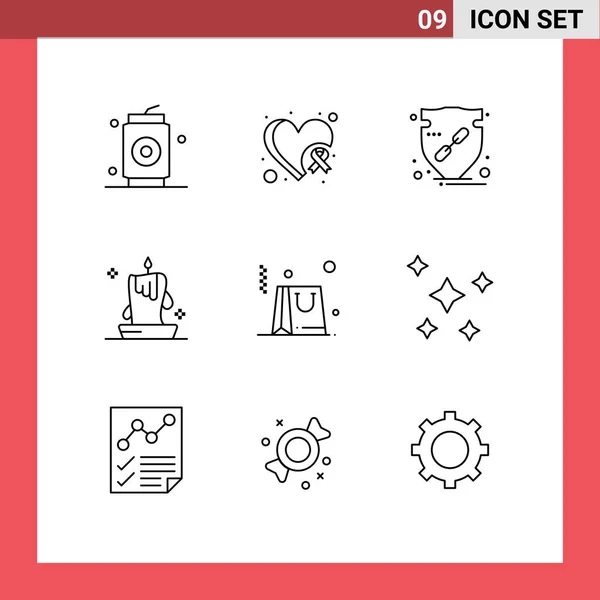 Vector Stock Icon Pack Líneas Señales Símbolos Para Linterna Cera — Archivo Imágenes Vectoriales