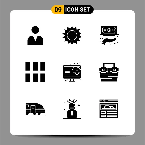 Pictogram Set Simple Solid Glyphs Computer Layout Funding Image Editing — Stockový vektor