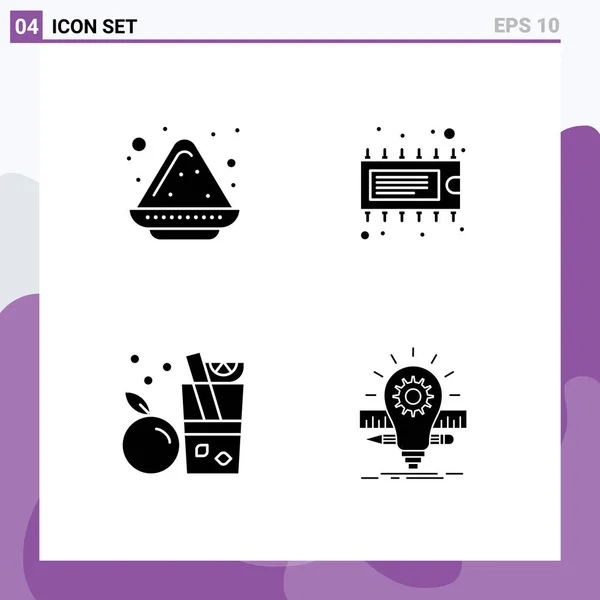 Set Modern Icons Sysymbols Signs Color Plate Fruit Powder Electronic — Vector de stock