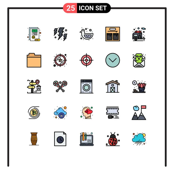 Set Modern Icons Sysymbols Signs Folder Motorhome Duck Camping Fashion — Vector de stock