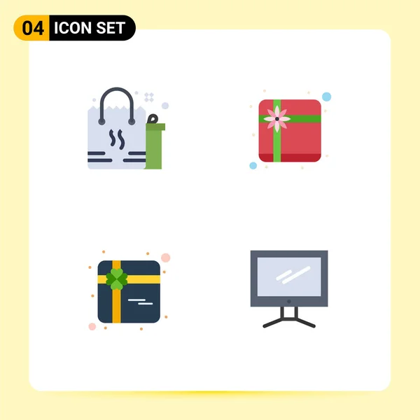 Set Commercial Flat Icons Csomag Vásárlás Vásárlás Csomag Ajándék Számítógép — Stock Vector