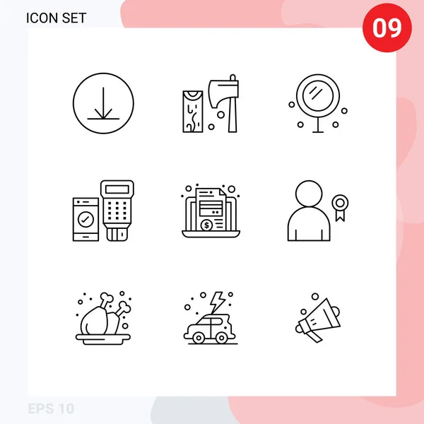Set Modern Ikonok Szimbólumok Jelek Fájl Laptop Szív Scan Fizetés — Stock Vector