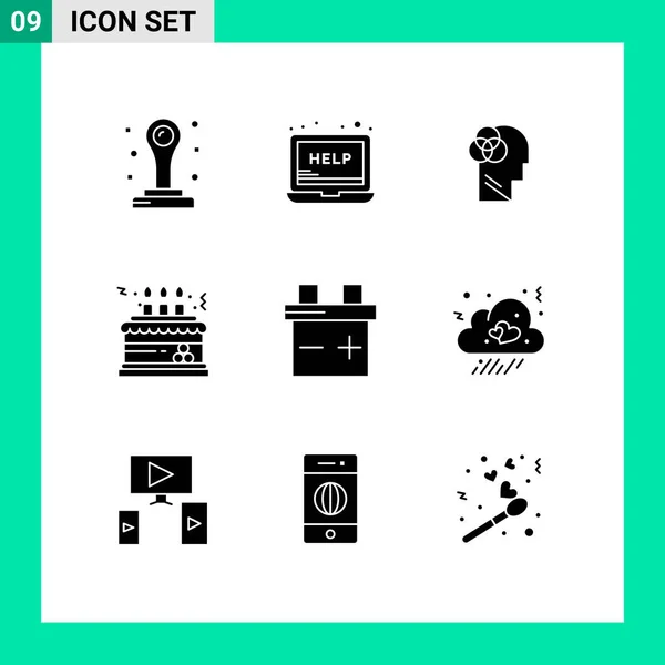 Set Modern Icons Symbols Signs Car Gift Human Decoration Cake — Stock Vector