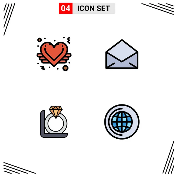 Interfejs Użytkownika Filledline Flat Color Pack Nowoczesnych Znaków Symboli Miłości — Wektor stockowy