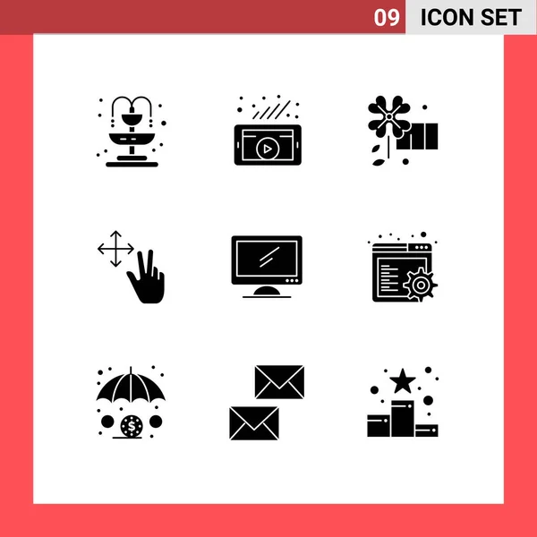 Modern Set Solid Glyphs Pictograph Device Flower Monitor Hold Editable — Stock Vector