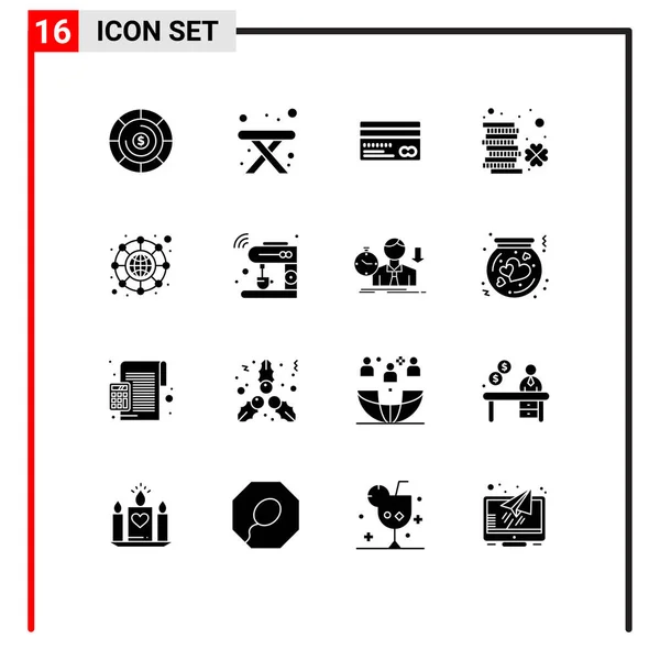 Set Commercial Solid Glyphs Pack Hierarchia Patrick Hitelkártya Pénz Írország — Stock Vector