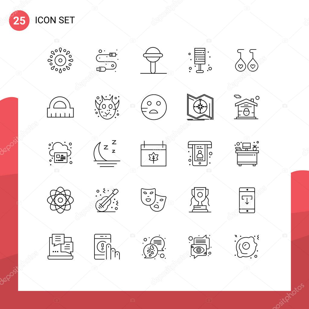Set of 25 Commercial Lines pack for home, furniture, wire, floor, toy Editable Vector Design Elements