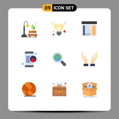 Çevrimiçi veri, mobil, sevgililer, pazarlama, geliştirme, Düzenlenebilir Vektör Tasarım Elemanlarının 9 Temel Düz Rengi Kullanıcı Arayüzü Paketi