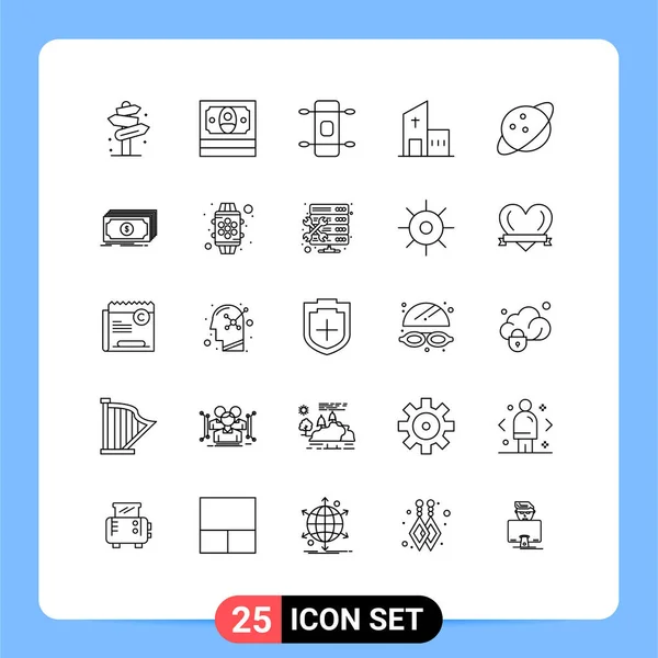 Set Modern Icons Sysymbols Signs Saturn Monastery Longboard Modern Christian — Vector de stock