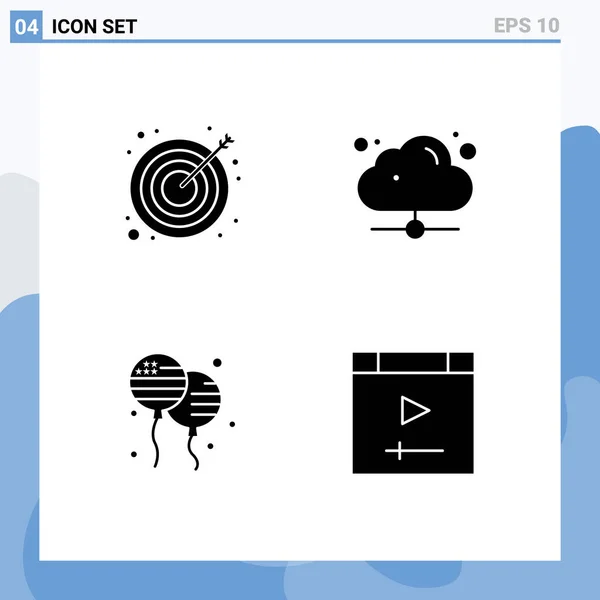 Modern Set Solid Glyphs Pictograph Arrow Bloons Success Share American — Archivo Imágenes Vectoriales