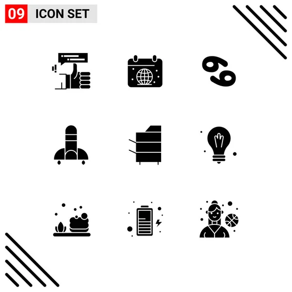 Set Modern Icons Symbols Signs Space Science Globe Rocket Zodiac — Stock Vector