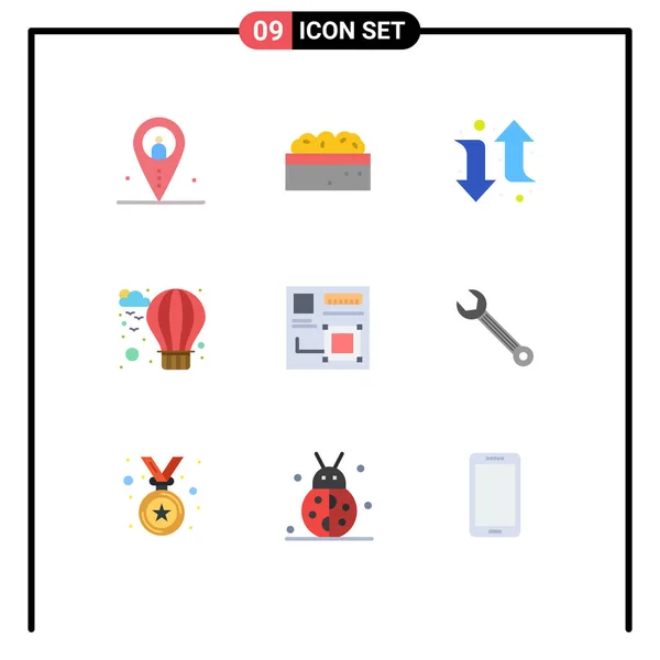 Mobile Interface Flat Color Set Pictograms Design Art Plant Hot — 스톡 벡터