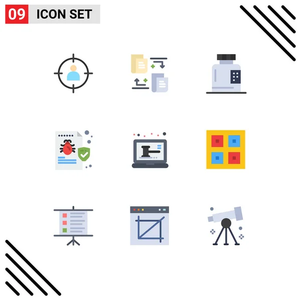 Mobile Interface Flat Color Set Pictograms Virus Folder Bottle File — Vector de stock