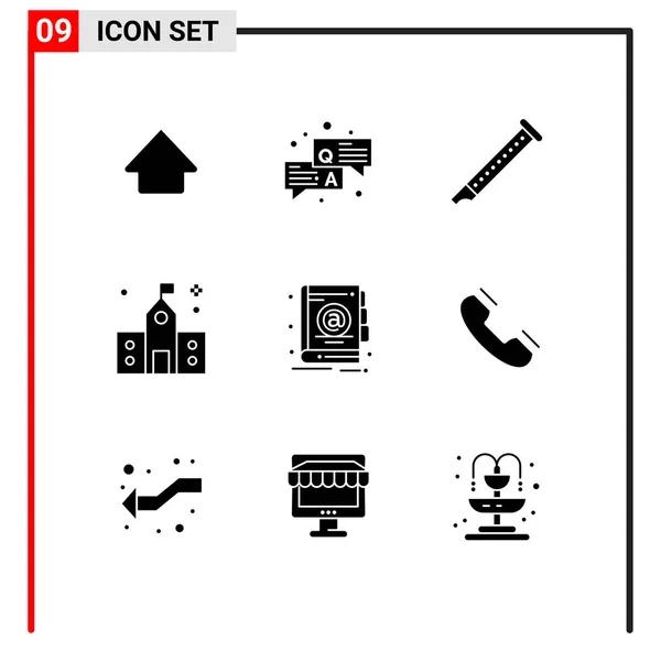 Glyphes Solides Vectoriels Thématiques Symboles Modifiables Adresse Préparation Flûte Éducation — Image vectorielle