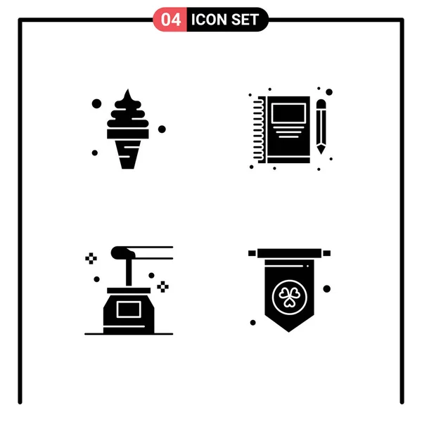 Thematische Vector Solide Glyphs Bewerkbare Symbolen Van Strand Schrijven Ijs — Stockvector