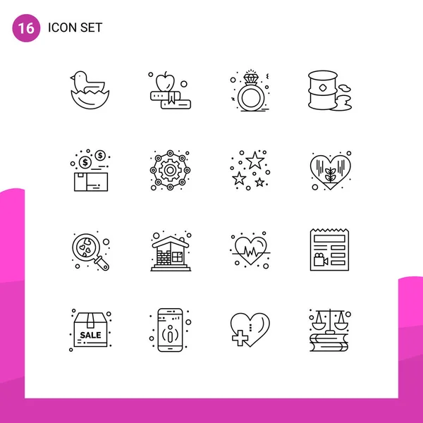 Pictogram Set Simple Outlines Package Money Ring Bundle Garbage Editable — Stock Vector