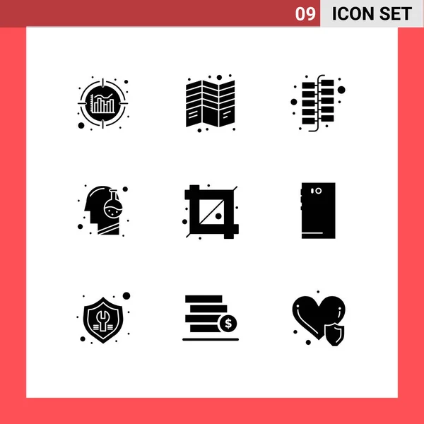 Set Vector Solid Glyphs Grid Crop Tool Science China Mind — Stock Vector