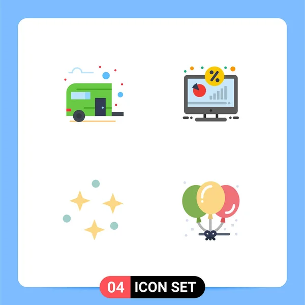 Modern Set Flat Icons Symbols Bus Screen Camping Display Sky — Stock Vector