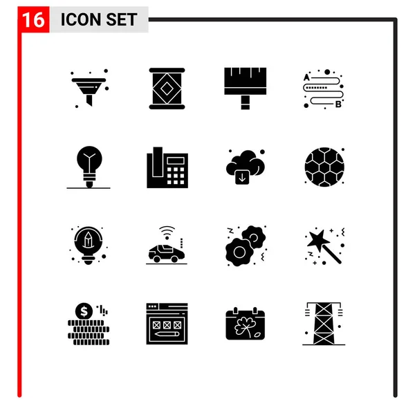 Interface Mobile Glyphe Solide Ensemble Pictogrammes Téléphone Idée Brosse Ampoule — Image vectorielle