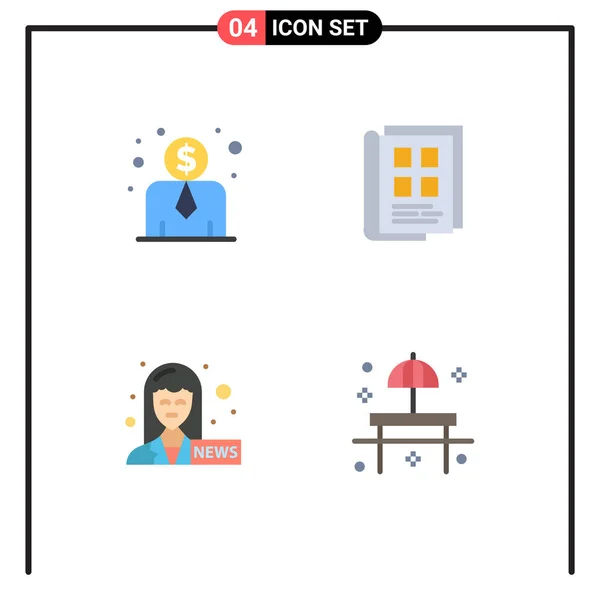Set Van Commercial Flat Icons Pack Voor Personeelskosten Nieuwslezer Nieuwsblad — Stockvector