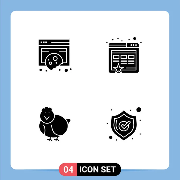 Set Commercial Solid Glyphs Pack Compliance Easter Policy Website Happy — Vector de stock