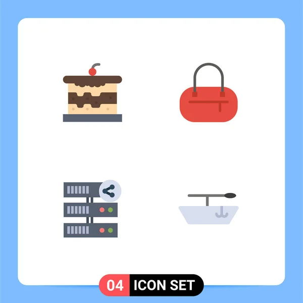 Set Commercial Flat Icons Pack Bakery Server Food Hosting Boat — Stock Vector