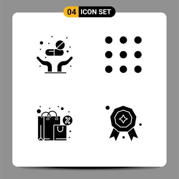 Universal Solid Glyphs Set Web Mobile Applications Medicina Vásárlás Gondozás — Stock Vector