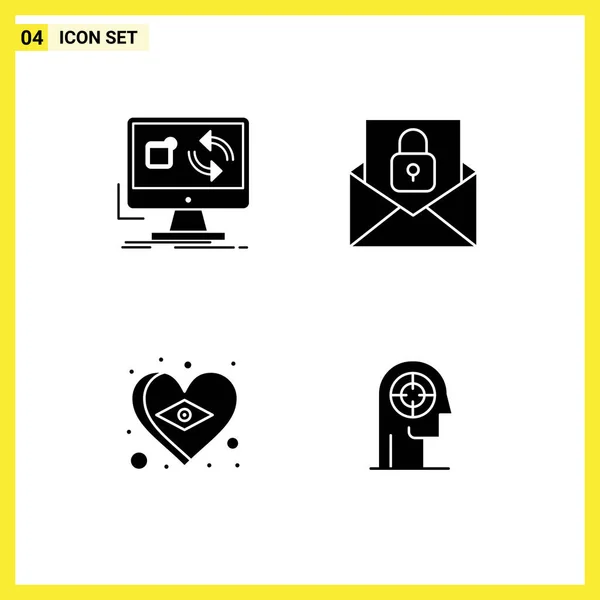 Modern Set Solid Glyphs Symbols Update Brazil Install Email Heart — Stock Vector