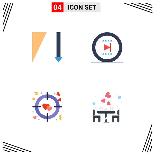 Modern Set Flat Icons Pictograph Descending Target Movie Onward Date — Stock Vector