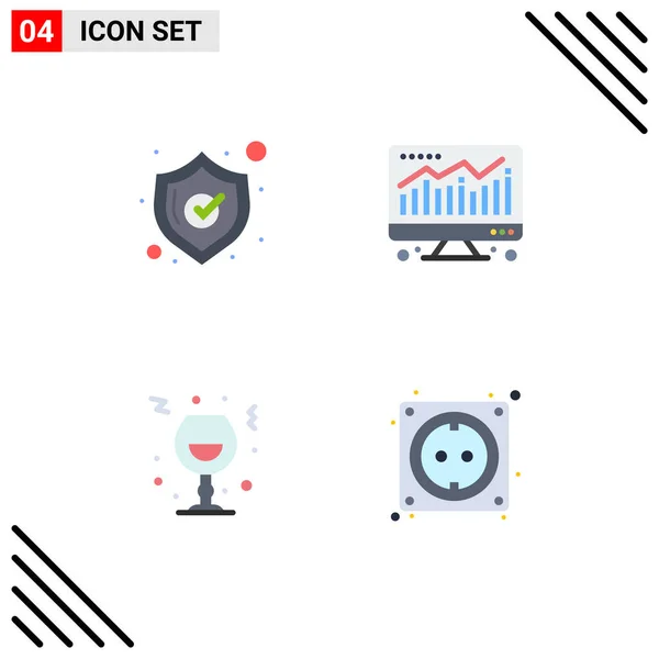 Set Commercial Flat Icons Pack Safety Night Computer Wine Cable — Stock Vector