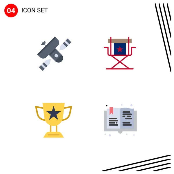 Mobile Interface Flat Icon Set Pictograms Broadcast Television Satellite Director — Stock Vector