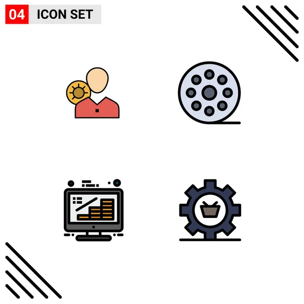 Conjunto Icones Modernos Símbolos Sinais Para Trabalho Filme Humano Usuário — Vetor de Stock